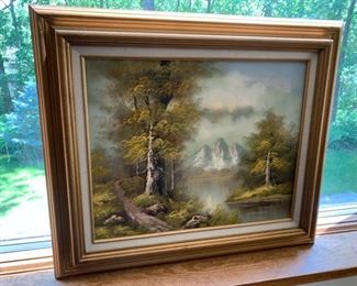 HALF OFF!  $50.00 now, was $100.00......Oil on Canvas Mountain Scenic Painting, Framed 27" x 23" , Signed H. Bauer 