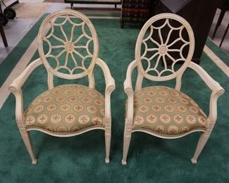 1031	PAIR OF WHEEL BACK CARVED ARMCHAIRS PAINTED WHITE

