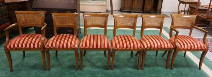 1034	SET OF 6 KINDEL DINNING CHAIRS W/ CANNED BACKS & UPHOLSTERED SEATS, 2 ARMED & 4 SIDES 
