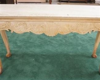1042	CARVED & PAINTED MARBLE TOP CONSOLE W/ CLAW FEET, 58 IN X 18 IN, 32 1/2 IN H  
