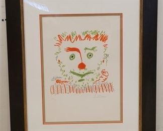 1090	PABLO PICASSO LITHOGRAPH *LE CLOWN*  NUMBER 272/300  PENCIL SIGNED 1968 PUBLISHED YAMET ARTS INC. PRINT MOURLOT OVERALL DIMENSIONS INCLUDING FRAME 29 1/2 IN X 35 1/2 IN 
