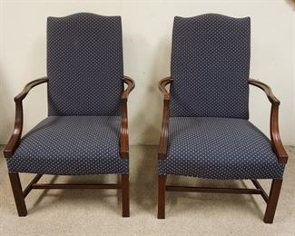 1095	PAIR OF CARVED UPHOLSTERED HICKORY CHAIR COMPANY ARMCHAIRS 
