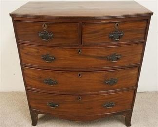 1106	MAHOGANY BOW FRONT CHEST W/ FIVE DRAWERS, 36 3/4 IN  X 42 IN 
