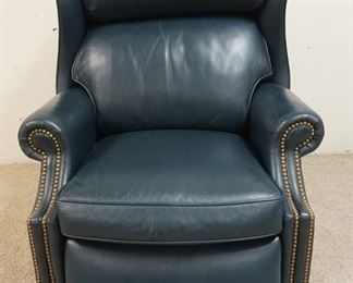 1109	HANCOCK & MOORE BLUE LEATHER RECLINER 
