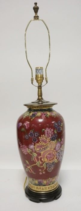 1117	ORIENTAL ACCENT HAND PAINTED PORCELAIN LAMP, 32 1/2 IN H 
