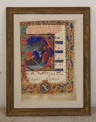 1123	FRAMED RELIGIOUS PRINT & MUSICAL SCORE COMES W/ BOOKLET  OF INFORMATION, OVERALL DIMENSIONS 21 1/2 IN X 28 IN 
