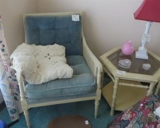 Comfortable Chair, End Table, Old Crochet Spread