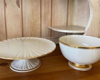 110L Lenox Cake Plate and Heritage Gold Bowl.