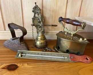 113L Brass Sad Iron, Door Bell Knocker and More