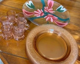 121L Pink Depression Glass Plates and More