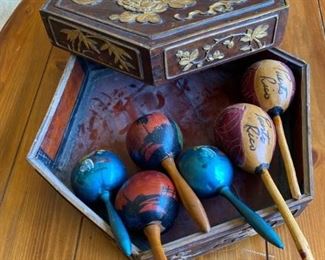 130L Maracas and Wood Carved Peacock Box