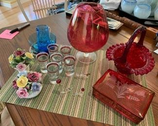 346d Red Glass Cigar Box  Other Pieces