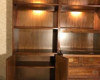 (SOLD)PRICE: $120.00 Shelving + Cabinet section. Lighted as seen in image. 
Measures:
76.5”Tall • 16” Deep • 30”Wide
Item#654467