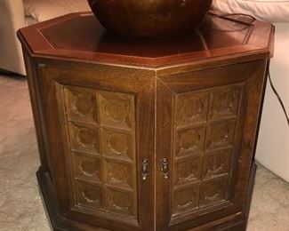 PRICE: $80.00 for the PAIR of Mid Century Mediterranean Style  Octagon Pair of end tables 
Measure: 20”Tall • 24”Wide 
Item#65464
