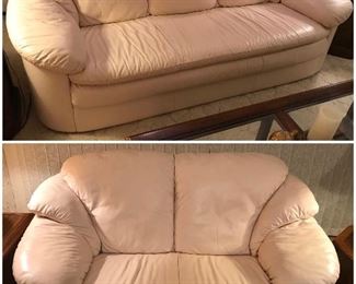 (SOLD) Detail pics of Natuzzi Leather loveseat and sofa COLOR: PALE BLUSH