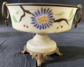 Gilded Metal Glass Painted Compote