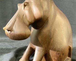 Hand Carved Wood Hippo Figural Sculpture