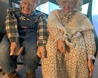 Grandma And Grandpa Dolls & Bench. Large Size.