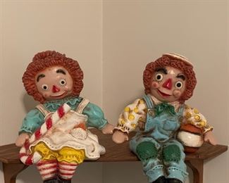 Quirky Raggedy Anne and Andy, resin shelf decor.