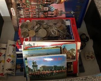 Foreign coins and brochures 