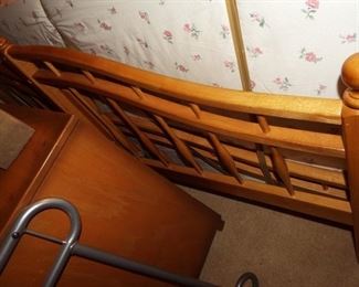 41.  LIGHT WOOD DAY BED WITH MATTRESS & BED RAIL    $100.00