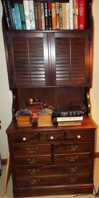 65.  DARK PINE BOOKCASE/CHEST 78" X 18 1/2" X 32"            $100.00