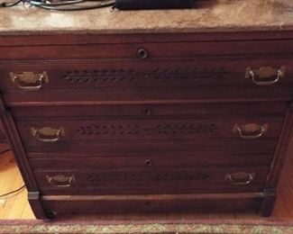 79.  ANTIQUE 3 DRAWER CHEST MARBLE TOP  
                   $250.00