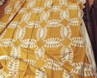 166.  QUILT LOOK GOLD & WHITE APPROX. 75" X 98" MACHINE DONE WITH PIPED EDGE   $35.00