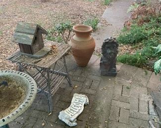 Lion garden art & Bird bath