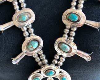 Turquoise & Sterling Silver Squash Blossom Necklace