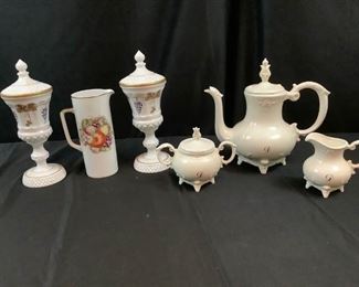 Fancy Footed Teapot and Porcelain