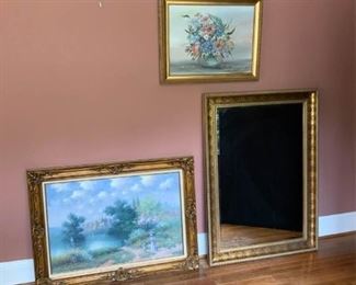 Large Mirror and Two Paintings