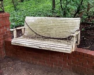 Rustic White Outdoor Bench Swing