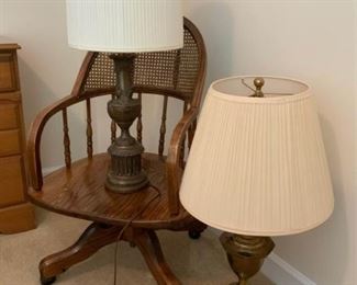 Two Side Table Lamps and a Wooden Desk Chair