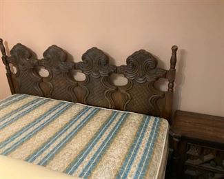 Wood King Size Headboard with Metal Frame and Two Bedside Tables