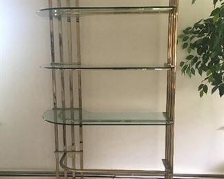 Item #6:  Vintage brass etagere. (missing bottom glass).  apprx. 79"Hx19"Dx41"L.  $200