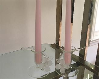 Pair of lovely glass and frosted candle holders $15