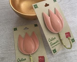 Item #48:  Two tulip decorative wall hooks and gold dish (Bath and Body Works): $6