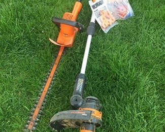 Item #61:  Worx trimmer (No battery) and electric hedge trimmer: $25