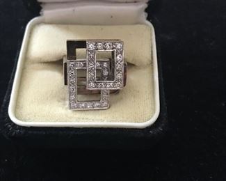 Item #89:  Unique square 14k diamond ring. Apprx. 30 diamonds total: Size 6  $350