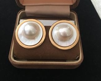 Item #90:  Pair 14K / Mabe pearl pierced earrings: $75