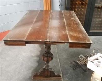 Antique Watertown Solid Wood Table with ornate carved base (drawer missing) Measures 5' W x 20"D x 30.25"H closed open 5'W x 40"D x 30.25"H (Needs work) $295