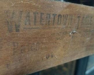 Antique Watertown Solid Wood Table with ornate carved base (drawer missing) Measures 5' W x 20"D x 30.25"H closed open 5'W x 40"D x 30.25"H (Needs work) $295