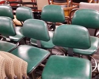 (7) Vintage MCM green padded vinyl drafting dental chairs on wheels $125 each $695 for all