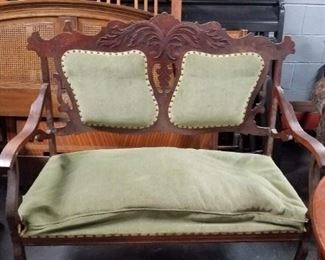 Antique Ornate carved wood 2 seater settee loveseat on wheels (needs work) Measures: 48.5"W x 21.5"D Was $1500 Now $495