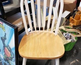 (1) Butcher block seat white slat back side chair $25