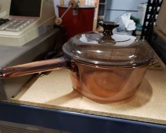 Corning Pyrex Visionware amber pot with lid $15