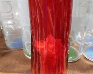 Piper Heidsieck 6 pc Piper Fruit Sangria pitcher & 5 red curved glass set new $25