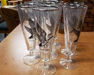(8) Vintage Canada Goose silver rimmed footed beer glasses $75
