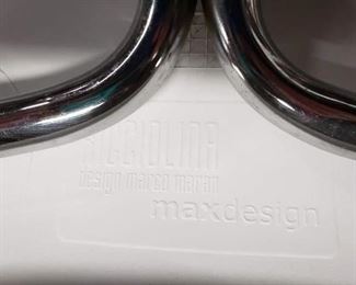 (4) MaxDesign Ricciolina Made in Italy Retro White poly stack chairs chrome frames Was $395 Now $250 for all 4